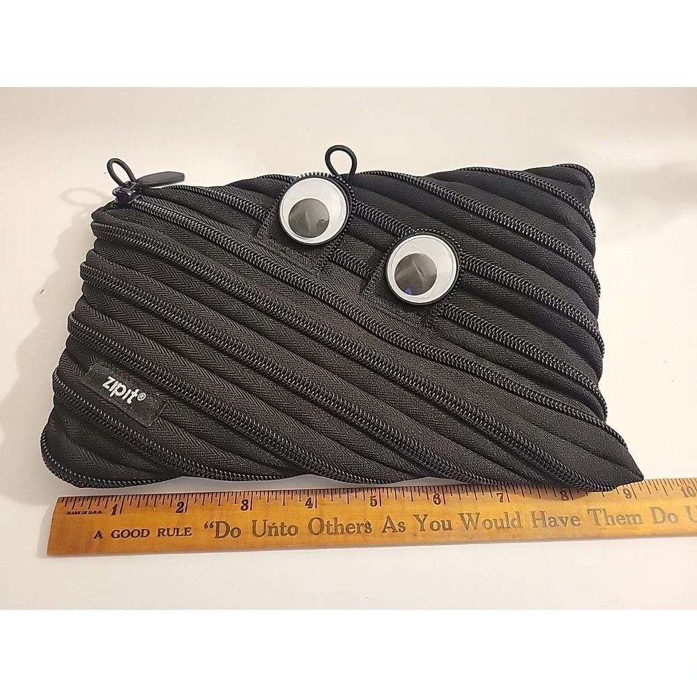 Zipit Monster Pencil Case With Eyes & Teeth Design Black 3 Ring Pouch‎ Binder
